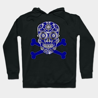 Blue Sugar Skull Day Of The Dead Skull And Crossbones Hoodie